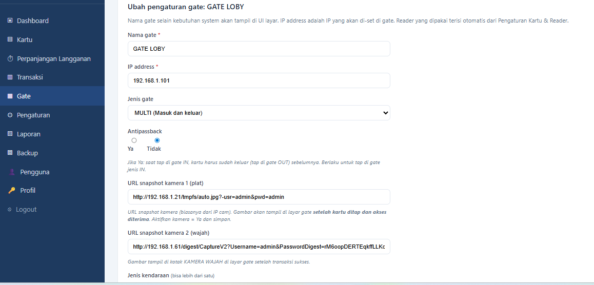 Pengaturan Gate